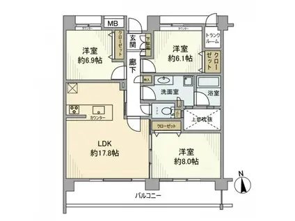 ウエリスステージ門戸厄神(3LDK/1階)の間取り写真