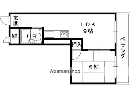 ピースハイツ長堂(1LDK/2階)の間取り写真