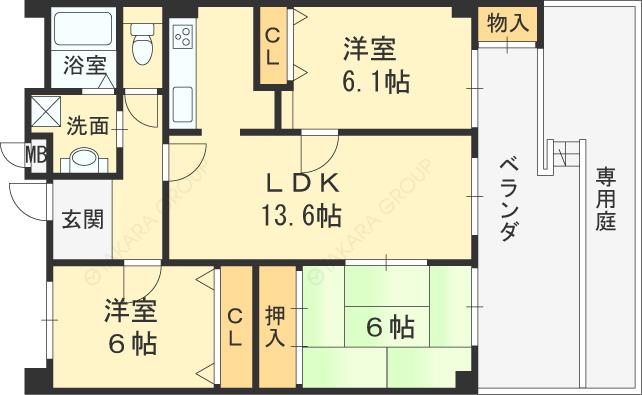 ルネスボヌール(3LDK/1階)の間取り写真