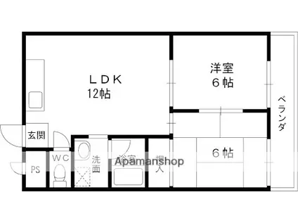 カルム上ヶ原(2DK/1階)の間取り写真