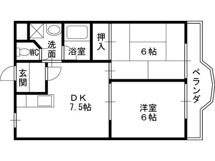 ヴィライーストサイド夙川(2DK/2階)の間取り写真