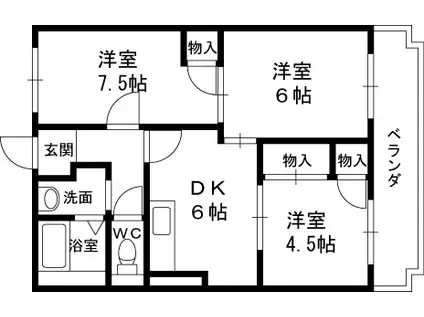 アメニティ東香里(3DK/3階)の間取り写真