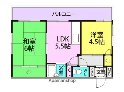 サニーハウスウエハラ(2DK/2階)の間取り写真
