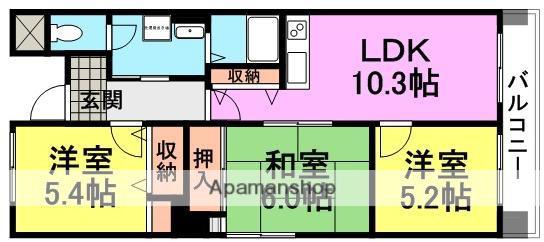 武庫之荘カシノハイツ(3LDK/3階)の間取り写真