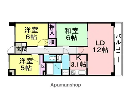武庫之荘グリーンマンション(3LDK/5階)の間取り写真