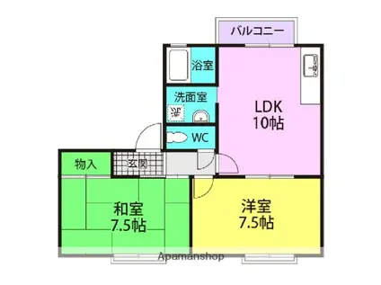 ルポゼ武庫之荘1・2(2LDK/2階)の間取り写真