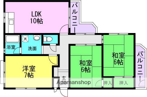 東急ドエル南塚口(3LDK/4階)の間取り写真