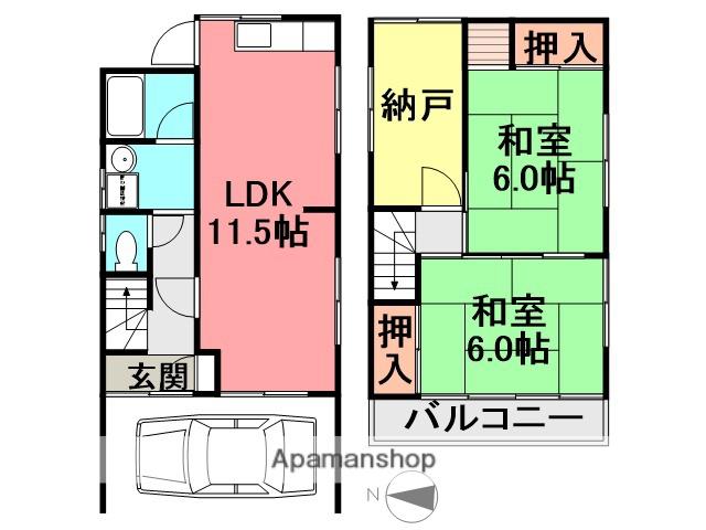東海道本線 立花駅 徒歩18分 2階建 築47年(2SLDK)の間取り写真