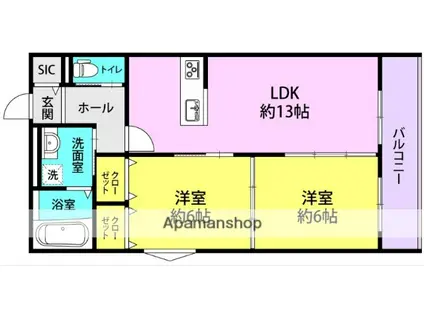 レジデンス ムコフルール(2LDK/2階)の間取り写真