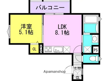 クリエオーレ崇徳院(1LDK/1階)の間取り写真