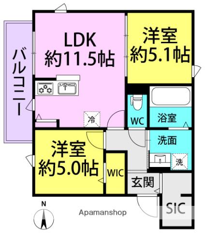 ユアメゾン 富松(2LDK/2階)の間取り写真