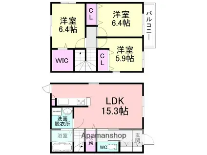 阪急電鉄神戸線 武庫之荘駅 徒歩15分 2階建 築13年(3LDK)の間取り写真