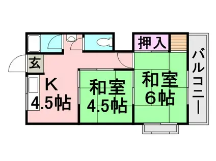 ハイツ香松(2K/1階)の間取り写真