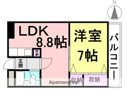 グランディアイーストコート(1DK/8階)の間取り写真