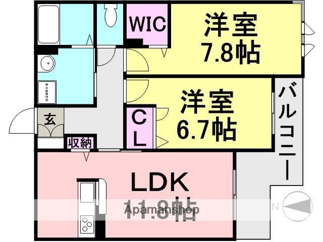 グランジュテ武庫町(2LDK/1階)の間取り写真