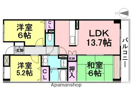 エスポワール園田(3LDK/5階)の間取り写真