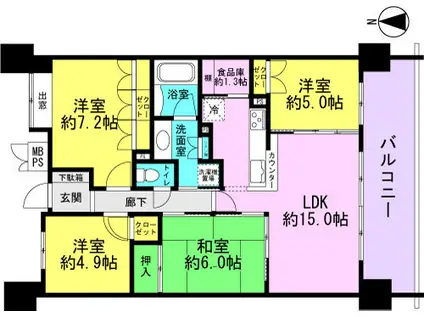 ライオンズスクエア塚口アバンティア(4LDK/7階)の間取り写真