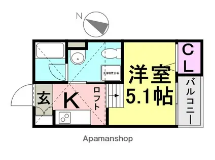 スカイヴィラ東難波(1K/1階)の間取り写真