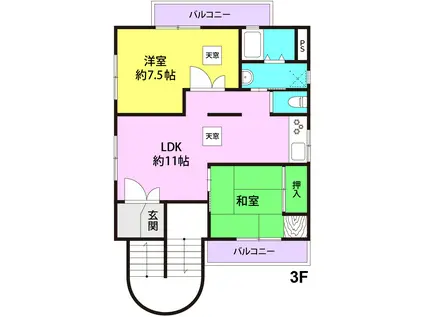 キュービック武庫之荘(2LDK/3階)の間取り写真
