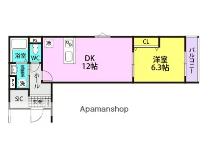 セレノックス尼崎(1LDK/1階)の間取り写真