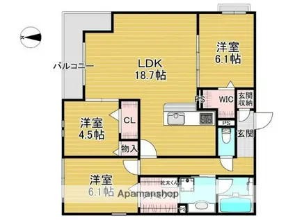 エステート南塚口(3LDK/3階)の間取り写真