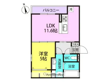 グリューネ塚口本町(1LDK/2階)の間取り写真