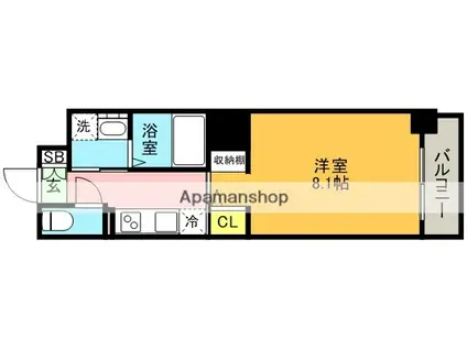 ジアコスモ神戸三宮(1K/4階)の間取り写真
