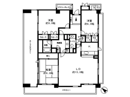 パークハイム六甲八幡町(3LDK/4階)の間取り写真