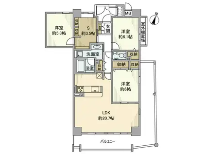 ウェルブ六甲道6番街4番館(3SLDK/14階)の間取り写真
