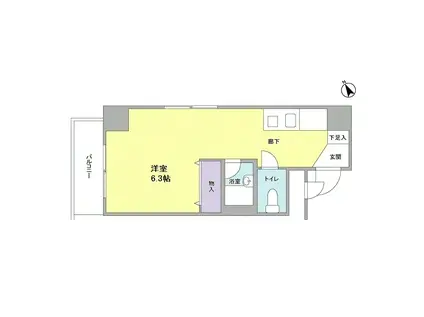 山陽本線 神戸駅(兵庫) 徒歩2分 8階建 築29年(1K/6階)の間取り写真