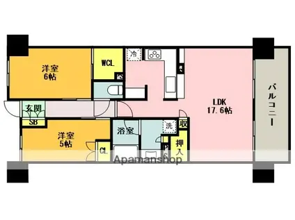 ワコーレ神戸三宮トラッドタワー(2LDK/15階)の間取り写真