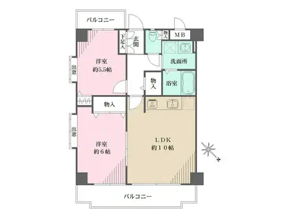 藤和シティホームズ深江(2LDK/6階)の間取り写真