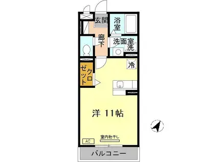 ローズコート芦屋(ワンルーム/2階)の間取り写真