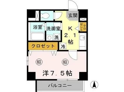 WELL BEAR新神戸(1K/2階)の間取り写真