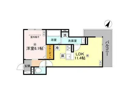 ソレアード魚崎北町(1LDK/1階)の間取り写真