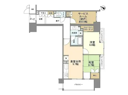 神戸元町山手ヴィアージュ(2SDK/8階)の間取り写真