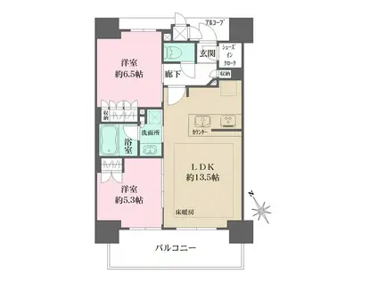 ワコーレ神戸みなと元町(2LDK/12階)の間取り写真