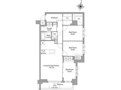 ミレーネ神戸住吉本町(3LDK/2階)の間取り写真