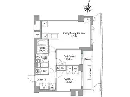 ミレーネ神戸住吉本町(2LDK/1階)の間取り写真