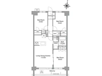 ミレーネ神戸住吉本町(3LDK/3階)の間取り写真