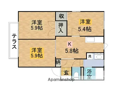 ハイツアイアンA棟(3K/2階)の間取り写真