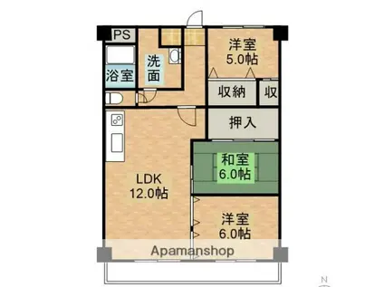 メリヤス岡場(3LDK/3階)の間取り写真