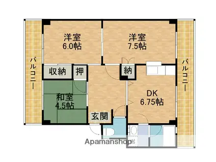 アンビエンテ横山Ⅱ号棟(3DK/3階)の間取り写真