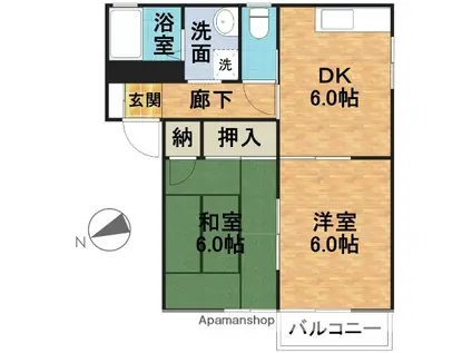 グリーン・メドゥA・B・C棟(2DK/2階)の間取り写真