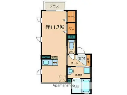 クレセール谷上(ワンルーム/1階)の間取り写真