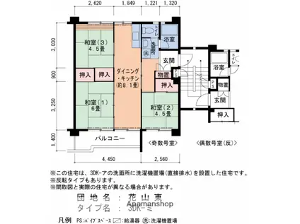 花山東13号棟(3DK/1階)の間取り写真