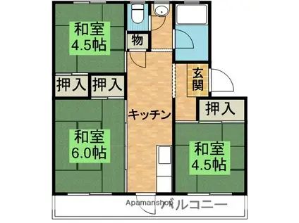 有野団地A08号棟(3K/1階)の間取り写真