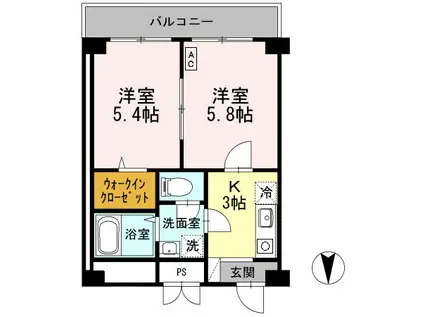 クレール久保(2K/3階)の間取り写真