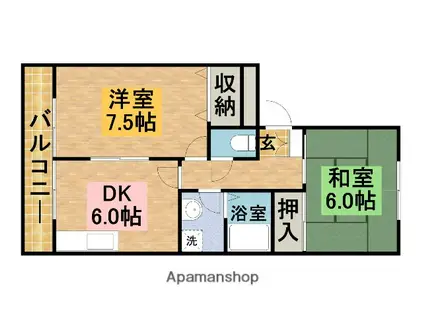 ダイヤモンドヘッド(2DK/3階)の間取り写真