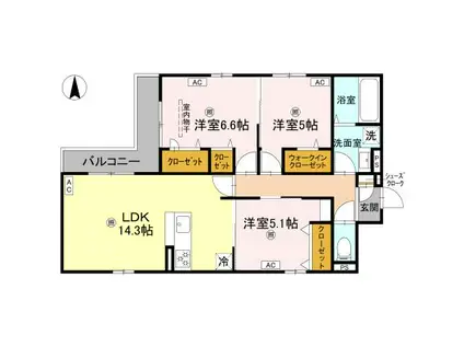 クラシスト南塚口(3LDK/2階)の間取り写真
